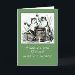 Carte Brother 75th Birthday Frogs Toasting with Beer<br><div class="desc">Célébrez le 75e anniversaire de votre frère avec ces deux crapauds qui boivent de la bière sur un tonneau. Cela enverra sûrement un joyeux rappel à votre frère pour profiter de l'anniversaire et s'amuser! Santé! Image vintage avec l'aimable autorisation de Clipart.</div>