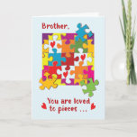 Carte Brother Anniversaire Puzzle Amour aux pièces<br><div class="desc">Bientôt ce sera la journée spéciale de votre frère. Une fois célébré,  profitez de l'occasion pour lui donner cette carte pour lui saluer un joyeux anniversaire et lui faire savoir qu'il est aimé en morceaux.</div>