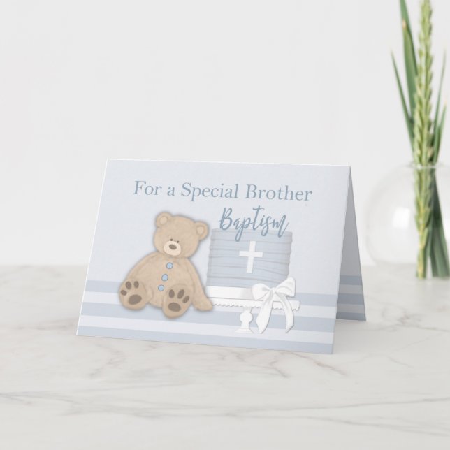 Carte Brother Baptême Bleu Gâteau Ours En Teddy (Devant)