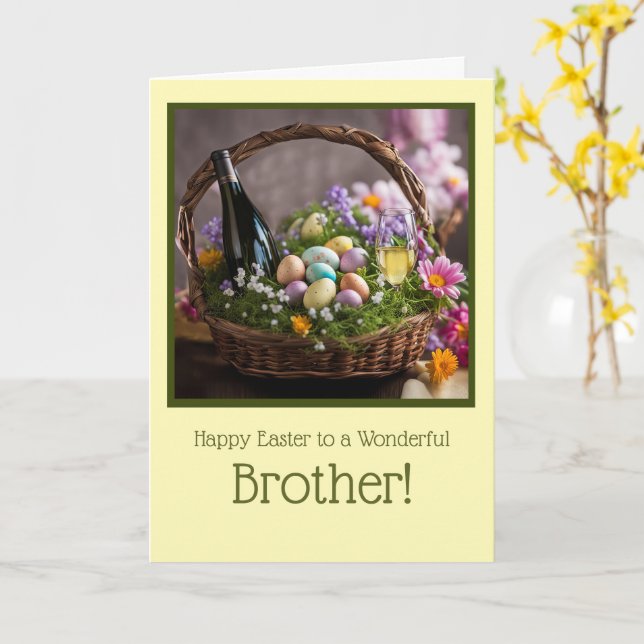 Carte Brother Humorous Happy Easter with Easter Basket  (Fleur jaune)