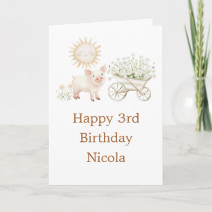Carte Brouette de cochon mignon pour fête d'anniversaire