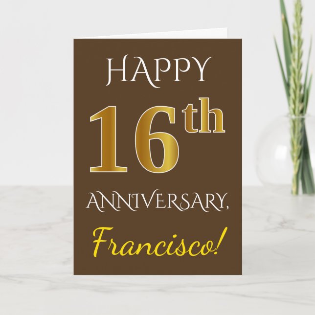 Carte Brown, 16ème anniversaire de Mariage de Faux Gold  (Devant)