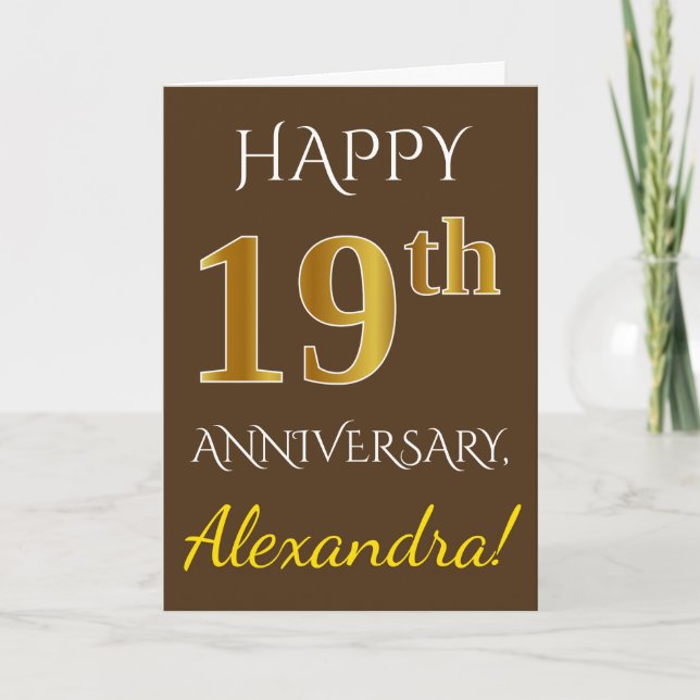 Carte Brown, 19e anniversaire de Mariage de Faux Gold +  (Devant)