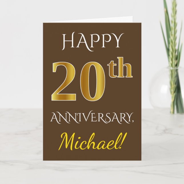 Carte Brown, 20e anniversaire de Mariage de Faux Gold +  (Devant)
