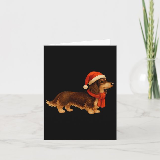 Carte Brown And Tan Christmas Dachshund Santa Hat  (Devant)