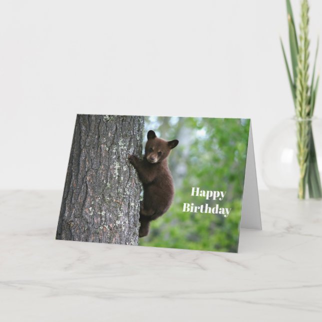 Carte Brown Bear Cub Tree Photo Anniversaire (Devant)