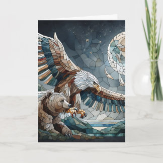 Carte Brown Bear et une Pleine lune d'aigle | Joyeux ann