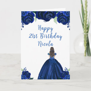 Carte Brown Cheveux Princess Navy Floral Anniversaire