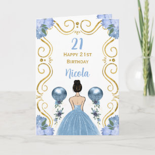 Carte Brown Cheveux Princesse Bleu Joyeux anniversaire