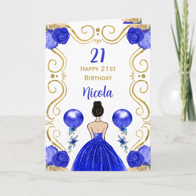 Carte Brown Cheveux Princesse Bleu Joyeux anniversaire (Devant)
