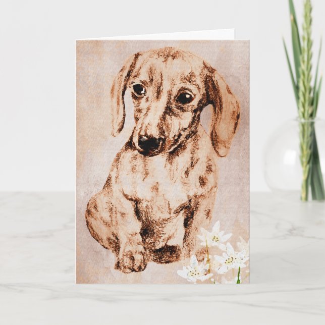 Carte Brown Dachshund and Edelweiss Greeting Card (Devant)