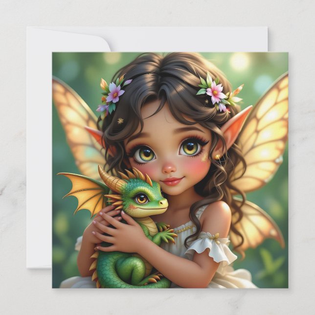 Carte Brown Eyed Elven Fairy and Dragon  (Devant)