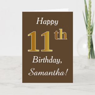 Carte Brown, Faux Gold 11e anniversaire + Nom personnali