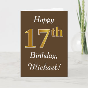 Carte Brown, Faux Gold 17e anniversaire + Nom personnali