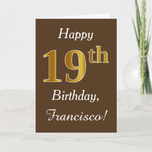 Carte Brown, Faux Gold 19e anniversaire + Nom personnali