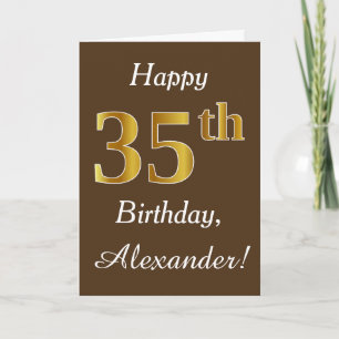 Carte Brown, Faux Gold 35e anniversaire + Nom personnali