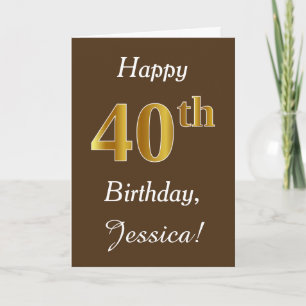 Carte Brown, Faux Gold 40e anniversaire + Nom personnali