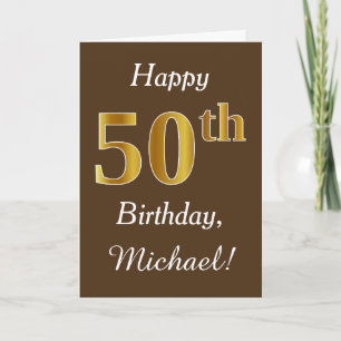 Carte Brown, Faux Gold 50e anniversaire + Nom personnali