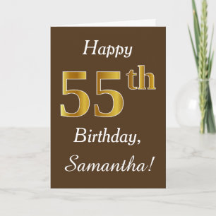 Carte Brown, Faux Gold 55e anniversaire + Nom personnali