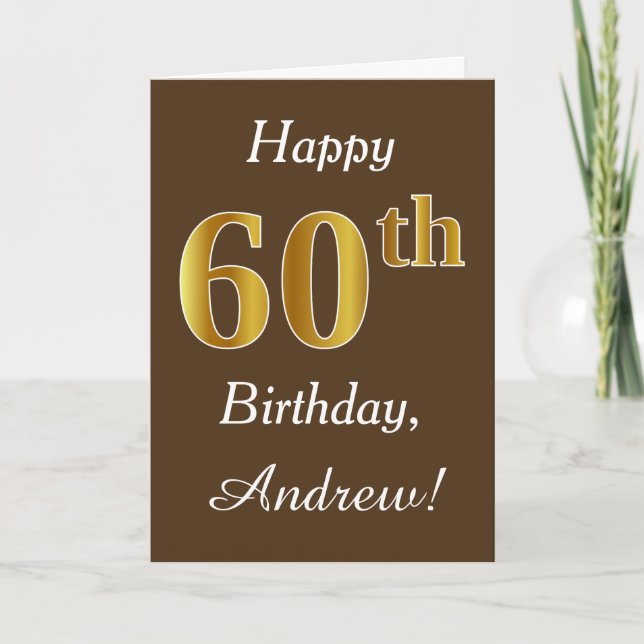 Carte Brown, Faux Gold 60e anniversaire + Nom personnali (Devant)