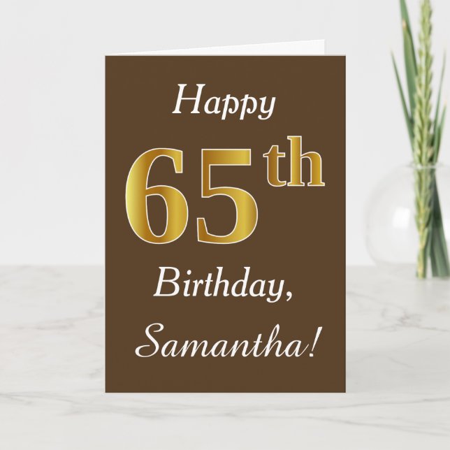 Carte Brown, Faux Gold 65e anniversaire + Nom personnali (Devant)