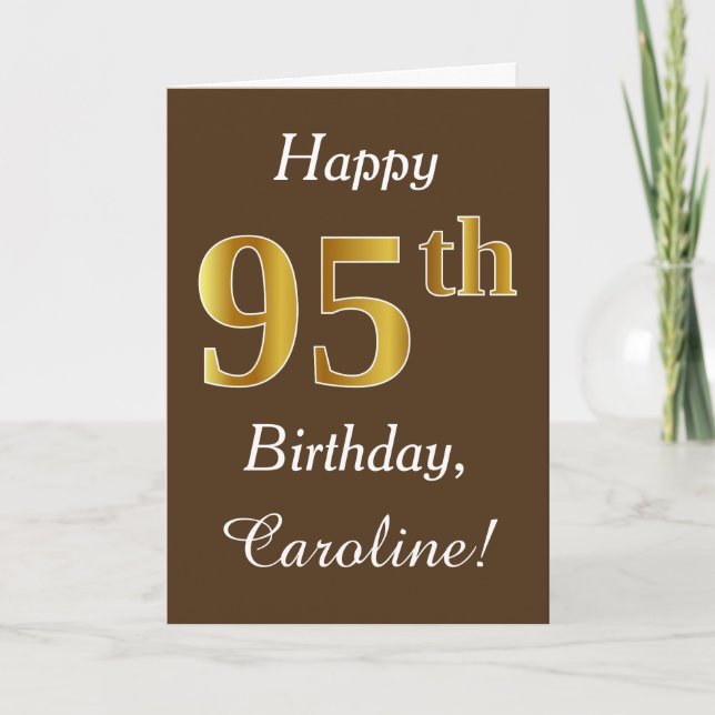 Carte Brown, Faux Gold 95e anniversaire + Nom personnali (Devant)