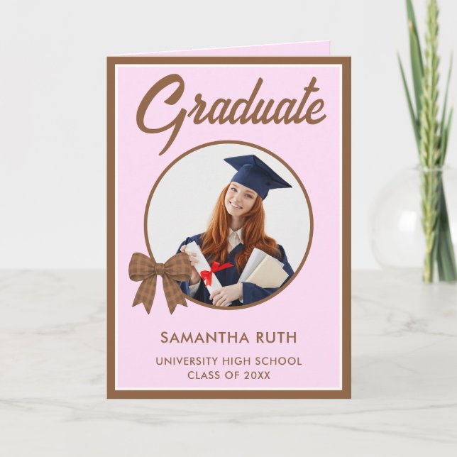 Carte Brown Gingham Bow Photo Graduation  (Devant)