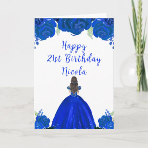 Carte Brown Hair Princess Blue Floral fête d'anniversair