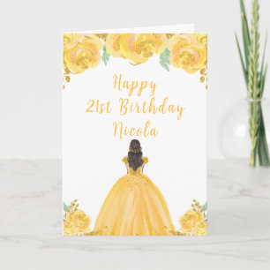 Carte Brown Hair Princess Gold Floral fête d'anniversair