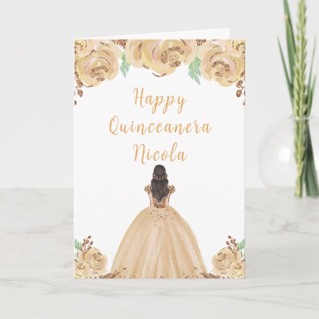 Carte Brown Hair Princesse Peach Floral Quinceanera (Devant)