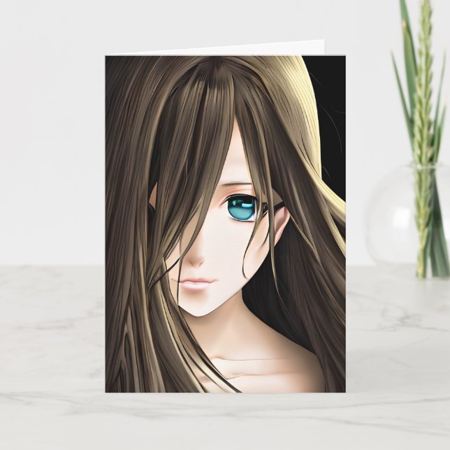 Carte Brown Haired Blue Eyed Anime Girl (Devant)