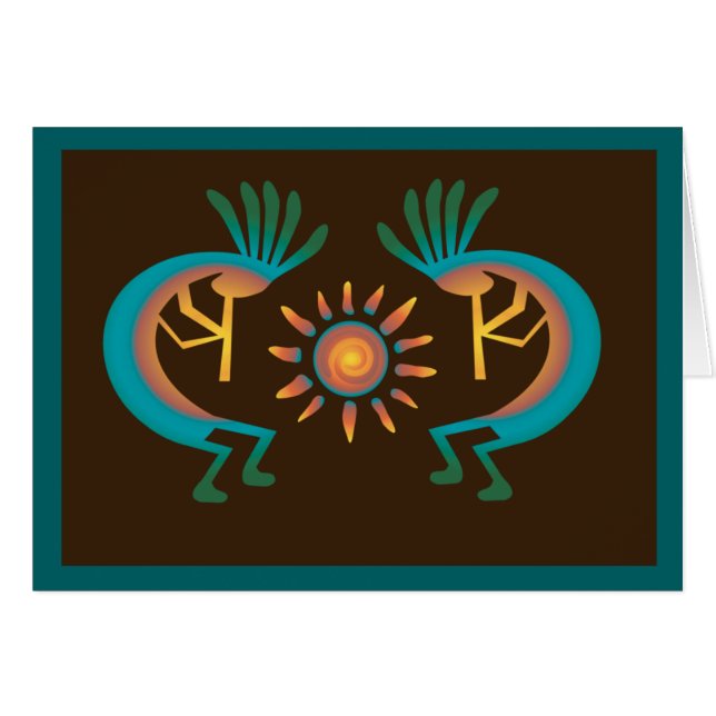 Carte Brown Kokopelli Sun Southwest Turquoise (Devant horizontal)