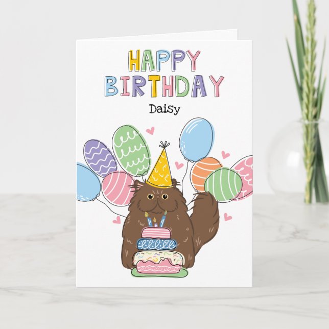 Carte Brown Perse Chat Longhair fête d'anniversaire (Devant)