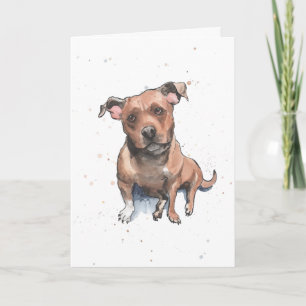 Carte Brown Staffordshire Terrier aquarelle Anniversaire