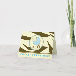 Carte Brown Zebra Print / Blue Baby Félicitations Card