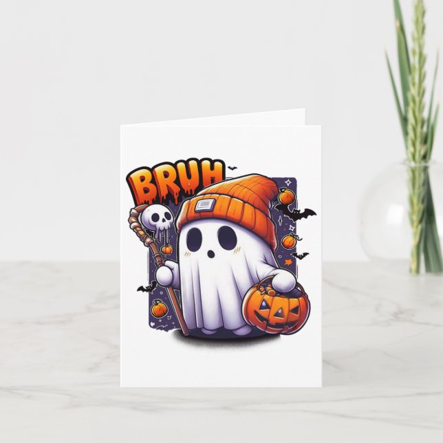 Carte Bruh Fantôme Halloween Gentil Fantôme Friandise ou (Devant)