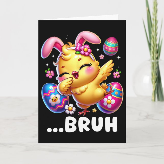 Carte Bruh Fille Dabbing Joyeuse Fête de Pâques Œufs Gar (Devant)