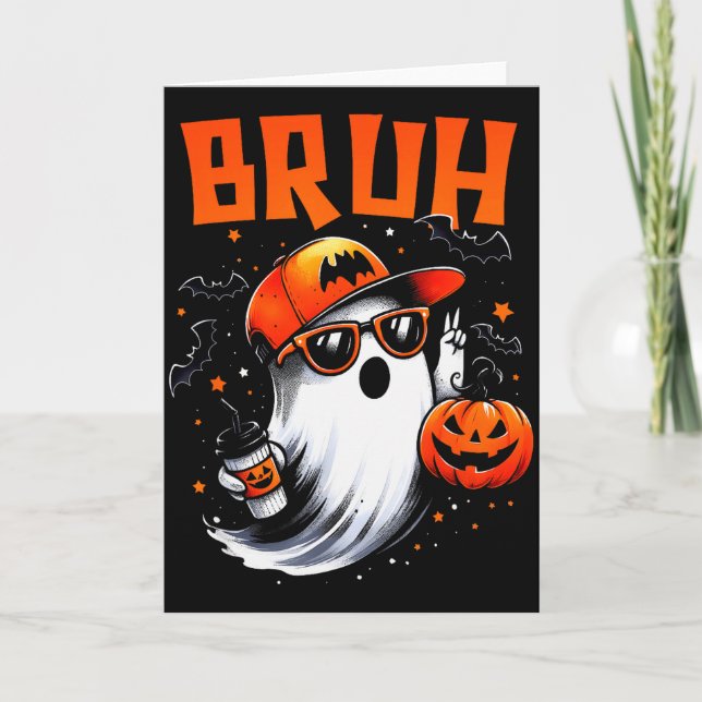 Carte Bruh Ghost Halloween Cute Ghost Trick Or Treat Can (Devant)
