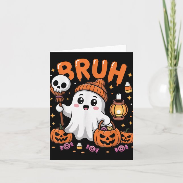 Carte Bruh Ghost Halloween mignon Ghost Tricot Ou Traite (Devant)