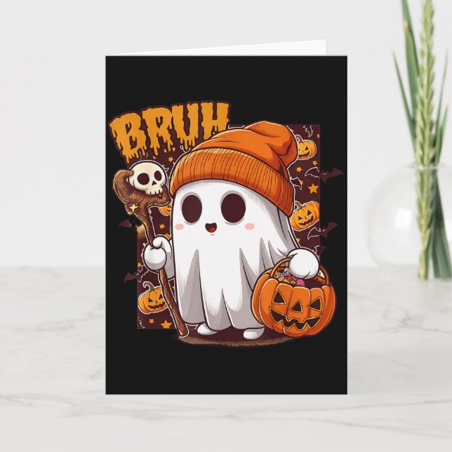 Carte Bruh Ghost Happy Halloween Trick Or Treat Pumpkin  (Devant)