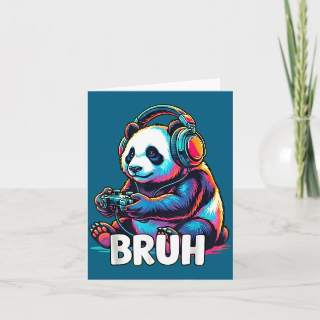 Carte Bruh Panda Gamer With Headphones Controller  (Devant)