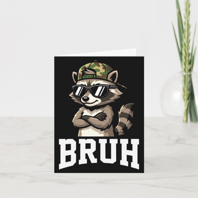 Carte Bruh Raccoon Camo Hat Funny Youth Teens Kids Slang (Devant)