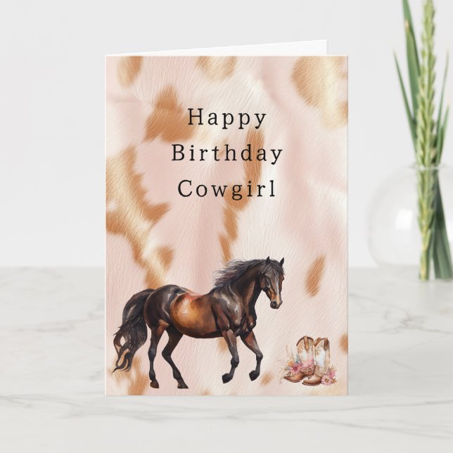 Carte Brun Clair Rose Faux Cuir Vachette Cowgirl Sud-Oue (Devant)