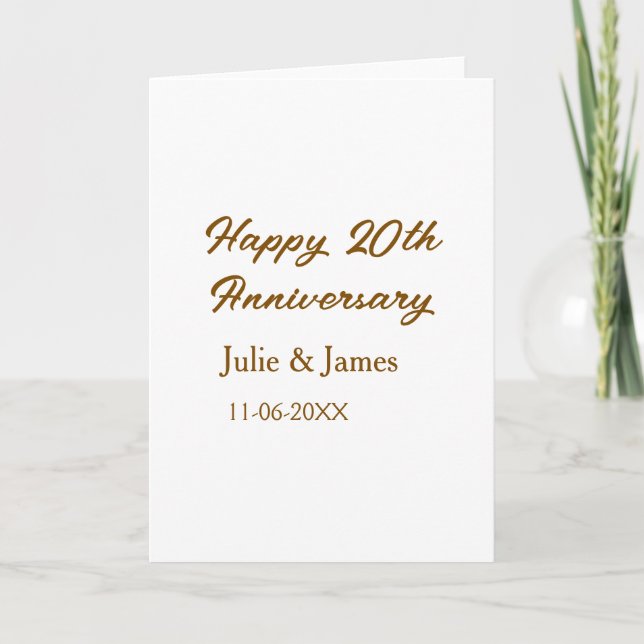 Carte Brun doré joyeux 20e anniversaire nom datsimple (Devant)