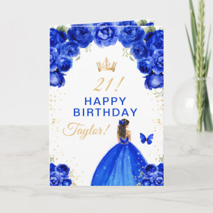 Carte Brunette aux cheveux fleuris bleus Joyeux Annivers