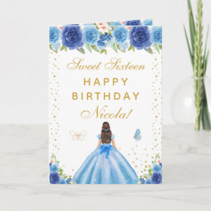 Carte Brunette aux fleurs bleues, fille aux seize ans do