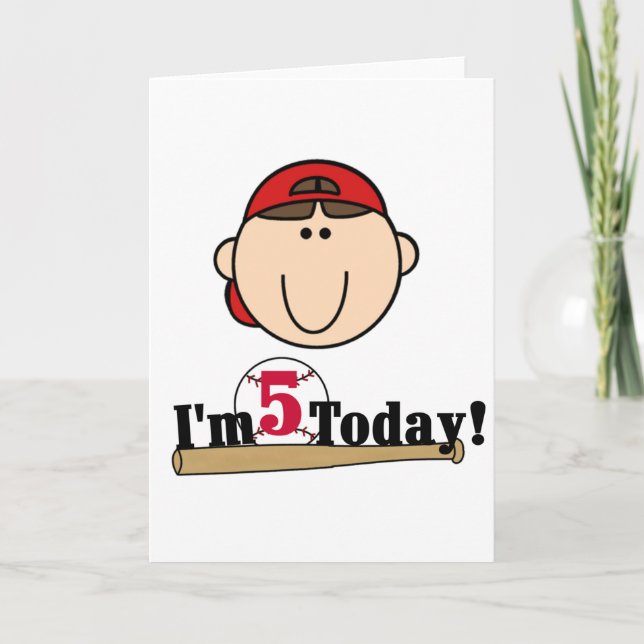 Carte Brunette Boy Baseball 5e anniversaire (Devant)