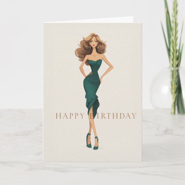 Carte Brunette in Elegant Dark Teal Dress Fashion BDay (Devant)