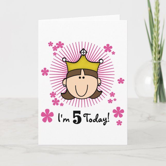 Carte Brunette Princesse 5e Anniversaire Tshirts et cade (Devant)