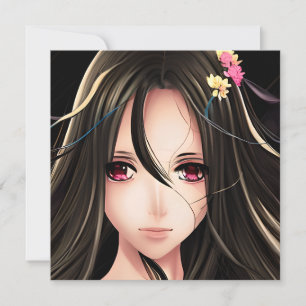 Carte Brunette Rose Eyed Anime Girl Cartoon